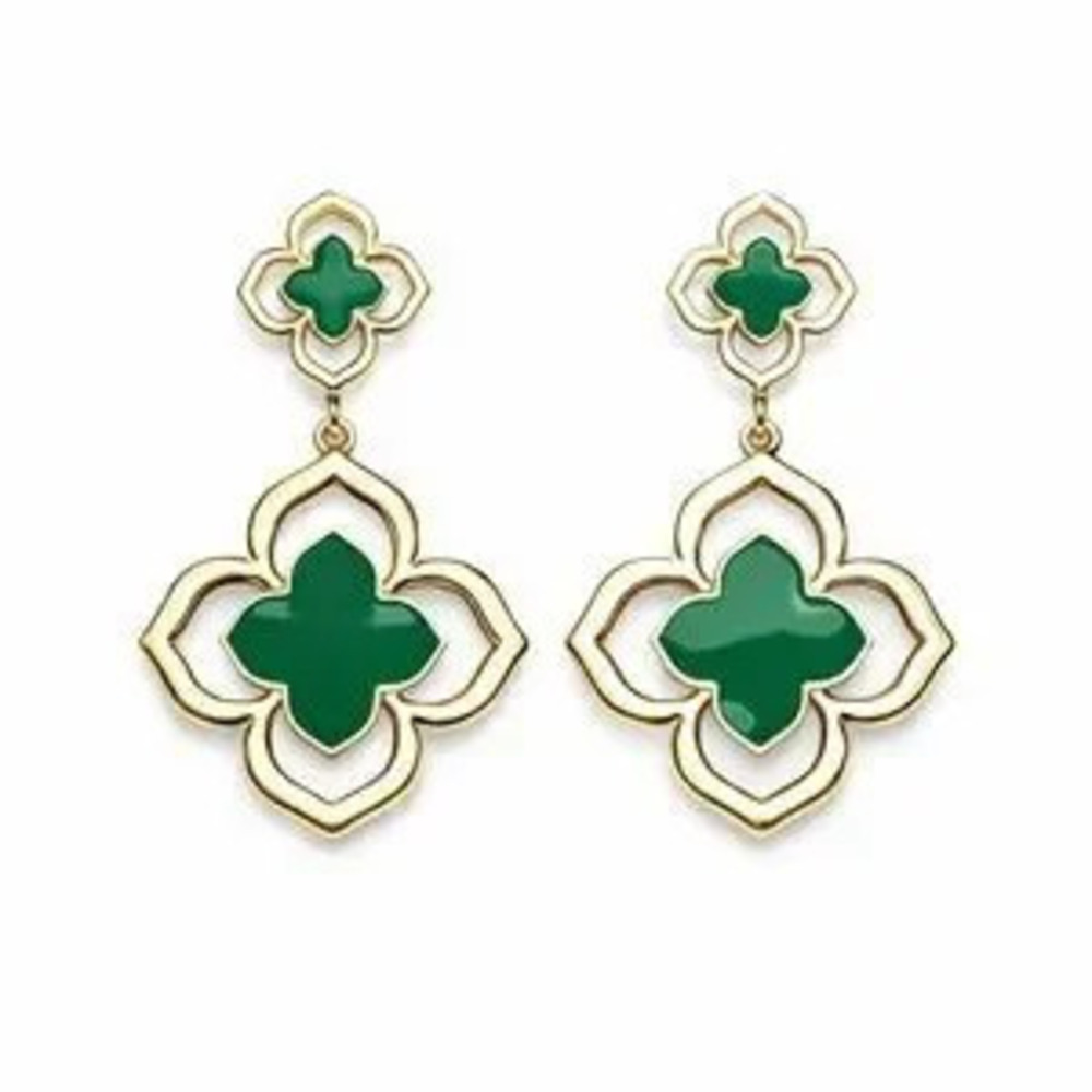 Gold and Green Clover Earrings